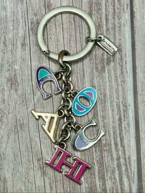 COACH VTG Colorful Logo Letter Charms Bag Charm Keychain Enamel Silver Vintage